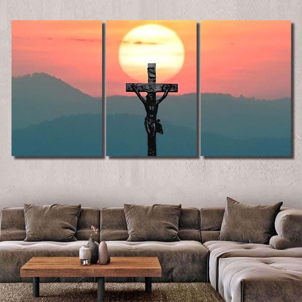 Silhouette Jesus Cross Over Sunset On 1 Jesus Christian Premium Multi Canvas Prints, Multi Piece Panel Canvas Luxury Gallery Wall Fine Art Print - Image 6