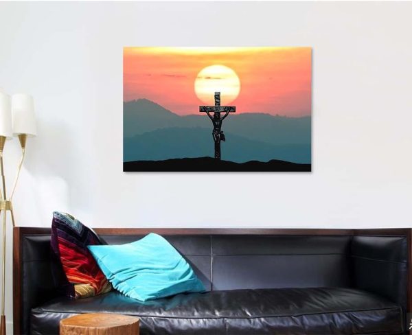 Silhouette Jesus Cross Over Sunset On 1 Jesus Christian Premium Multi Canvas Prints, Multi Piece Panel Canvas Luxury Gallery Wall Fine Art Print - Image 4