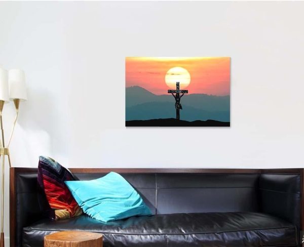 Silhouette Jesus Cross Over Sunset On 1 Jesus Christian Premium Multi Canvas Prints, Multi Piece Panel Canvas Luxury Gallery Wall Fine Art Print - Image 3