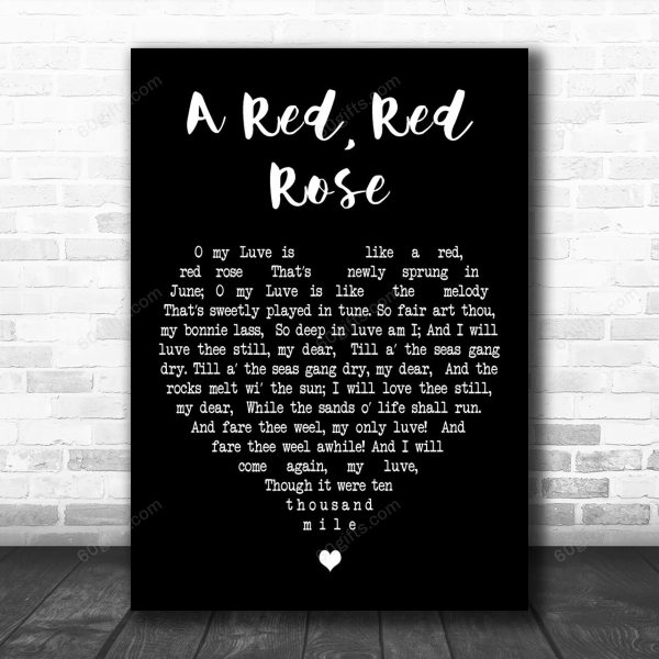 Robert Burns A Red, Red Rose Black Heart Decorative Art Gift Song Lyric Print - Canvas Print Wall Art Home Decor