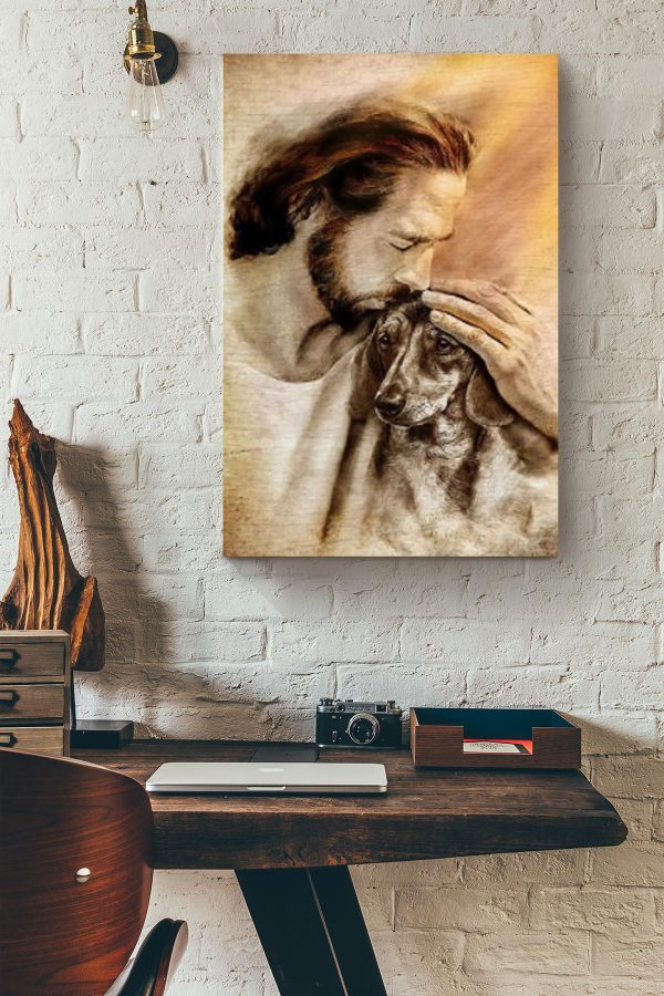 Golden Retriever Take Jesus Hand Vertical Christian For Canvas Framed Prints, Canvas Paintings - Image 4