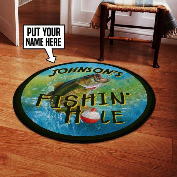 Personalized Fishing Hole Round Mat Round Floor Mat Room Rugs Carpet Outdoor Rug Washable Rugs