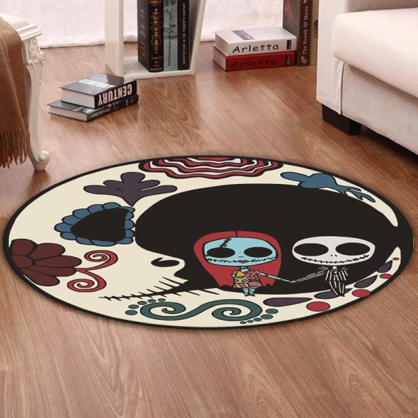 Skull Round Mat Skull Sunflower Jack Sally Round Floor Mat Room Rugs Carpet Outdoor Rug Washable Rugs