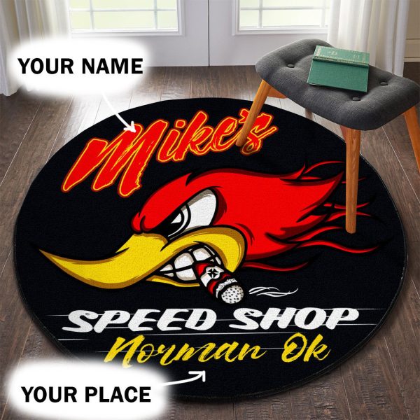 Personalized Speed Shop Hot Rod Round Mat Round Floor Mat Room Rugs Carpet Outdoor Rug Washable Rugs - Image 2