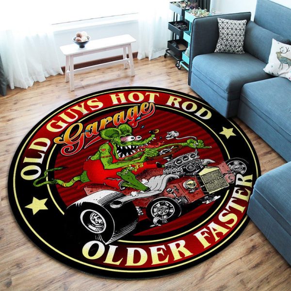 Old Guys Garage Hot Rod Round Mat Round Floor Mat Room Rugs Carpet Outdoor Rug Washable Rugs - Image 2