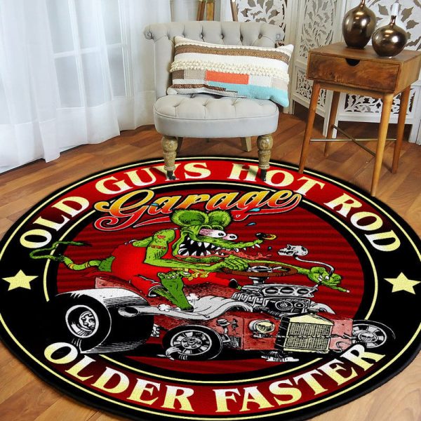 Old Guys Garage Hot Rod Round Mat Round Floor Mat Room Rugs Carpet Outdoor Rug Washable Rugs - Image 3