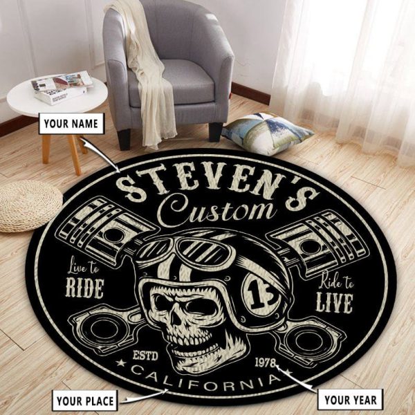 Personalized Mechanic Custom Motorcycle Round Rug, Carpet 10398 - Image 2