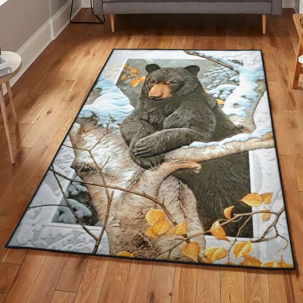 Grizzly Bear Carpets Black Bear Rug Rectangle Rugs Washable Area Rug Non-Slip Carpet For Living Room Bedroom