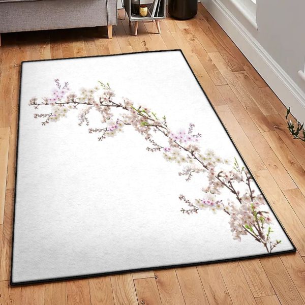 Floral Bedroom Rugs Apricot Flower Rug Rectangle Rugs Washable Area Rug Non-Slip Carpet For Living Room Bedroom