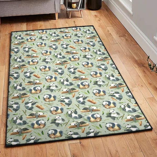 Grizzly Bear Playroom Rug Panda Bear Bamboo Rug Rectangle Rugs Washable Area Rug Non-Slip Carpet For Living Room Bedroom