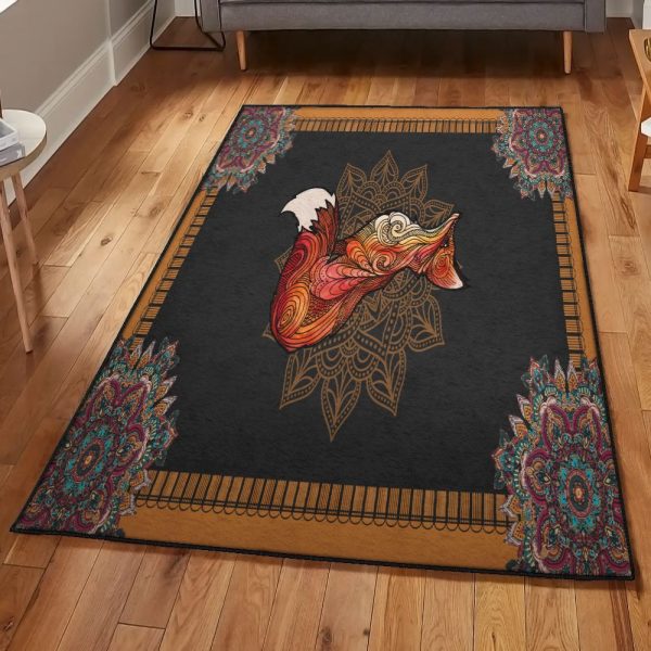 Dots Mandala Art Large Fox Mandala Rug Rectangle Rugs Washable Area Rug Non-Slip Carpet For Living Room Bedroom