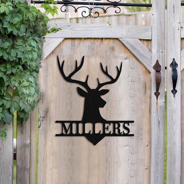 Personalized Family Name Deer Hunting Head Metal Sign, Custom Outdoor