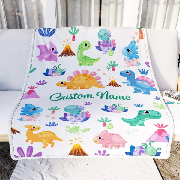 Personalized Dinosaur Baby Blanket With Name Custom Green T Rex For Bo - Image 3