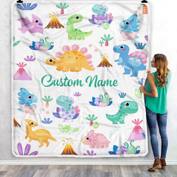 Personalized Dinosaur Baby Blanket With Name Custom Green T Rex For Bo - Image 5