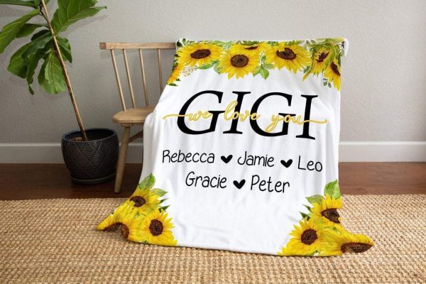 Blanket Gift For Grandma - Personalized Gigi Sunflower Blanket With Gr