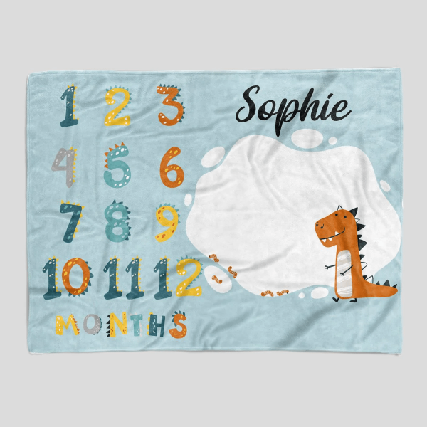 Personalized Baby Blankets , Dinosaur baby blanket Blue color for boy - Image 2