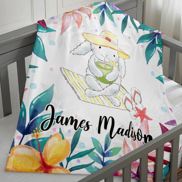 Personalized Baby Blankets with name, Bunny, Bear baby blanket Floral - Image 4