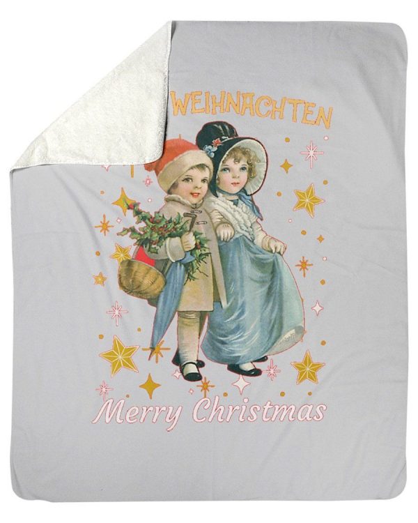 Frohe Weihnachten German Vintage Christmas Gift Fleece Blanket