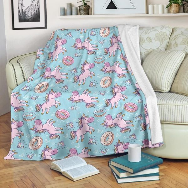 Donut Unicorn Pattern Print Design Fleece Blanket