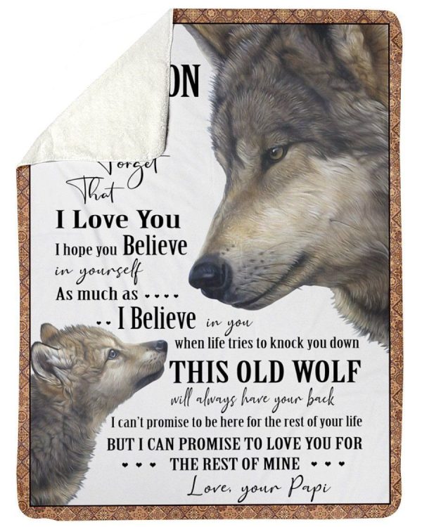 Wolves Love Message Of Papi To Grandson Fleece Blanket - Image 2