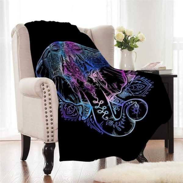 Black Bohemian Elephant Printed Fleece Blanket - Image 2