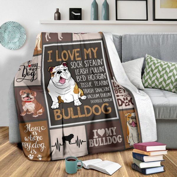 English Bulldog I Love My Sock Stealin' Bulldog Fleece Blanket - Image 4