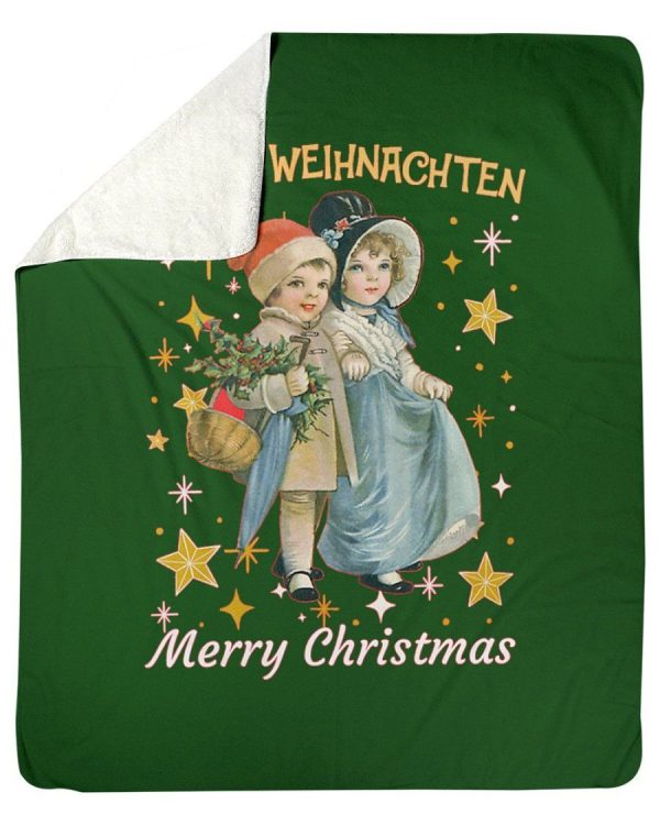 Frohe Weihnachten German Vintage Christmas Gift Fleece Blanket - Image 3