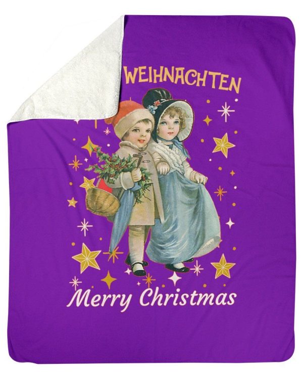 Frohe Weihnachten German Vintage Christmas Gift Fleece Blanket - Image 4