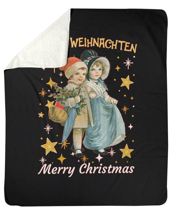 Frohe Weihnachten German Vintage Christmas Gift Fleece Blanket - Image 2