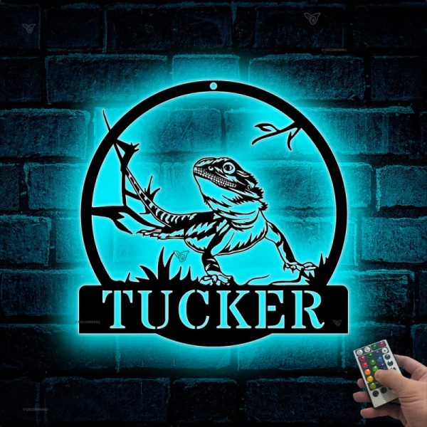 Custom Lizard Metal Wall Art Led Lights, Bearded Dragon Metal Name Sig - Image 2