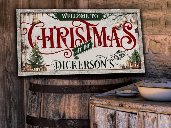 here Canvas Family Christmas Sign | Personalized Welcome Christmas Decor Sign | Rustic Christmas Sign | Farmhouse Christmas | Large Canvas | Large Metal - Image 4