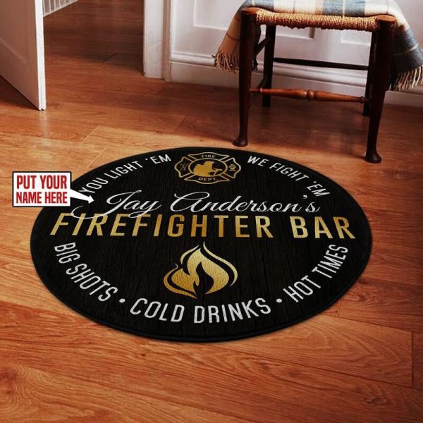 Personalized Firefighter Living Room Round Mat Circle Rug - Image 2