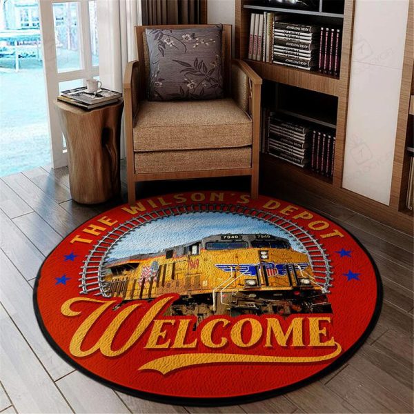 Personalize Unionpacific Train Depot Welcome Living Room Round Mat Circle Rug - Image 2