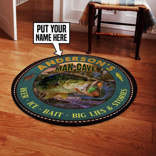 Personalized Fishing Man Cave Beer Ice Bait Big Lies Ans Stories Living Room Round Mat Circle Rug - Image 2