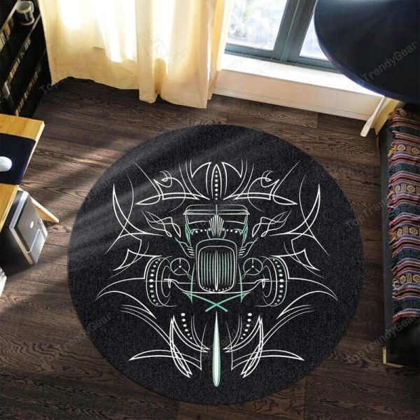 Pinstripe Hot Rod Rat Rod Round Mat Round Floor Mat Room Rugs Carpet Outdoor Rug Washable Rugs - Image 2