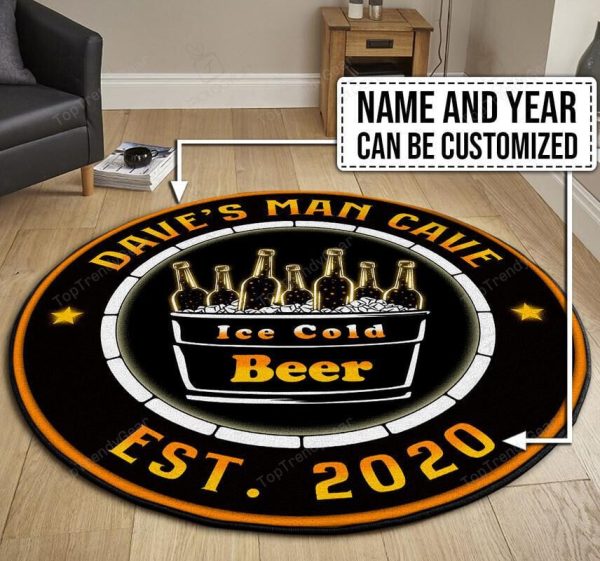 Personalized Man Cave Ice Cold Beer Round Mat Round Floor Mat Room Rugs Carpet Outdoor Rug Washable Rugs - Image 3