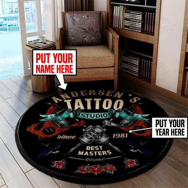 Personalized Tattoo Studio Round Mat Round Floor Mat Room Rugs Carpet Outdoor Rug Washable Rugs