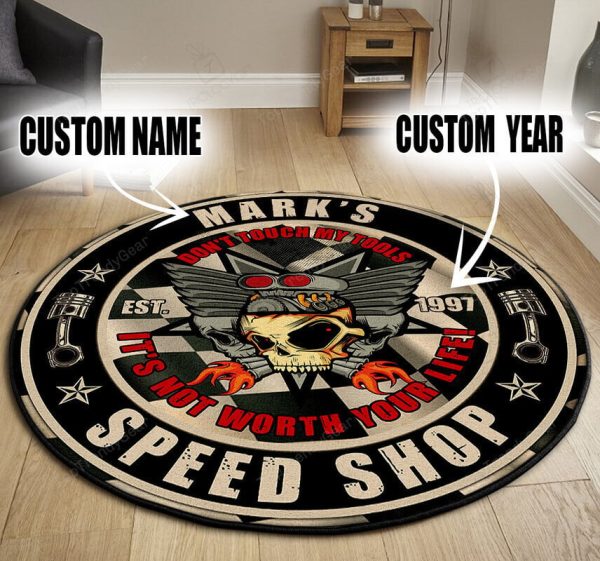 Personalized Speed Shop Hot Rod Round Mat Round Floor Mat Room Rugs Carpet Outdoor Rug Washable Rugs - Image 3